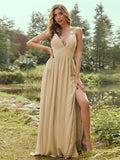 A-Line/Princess Chiffon Ruffles V-neck Sleeveless Floor-Length Bridesmaid Dresses Evening Prom Dress