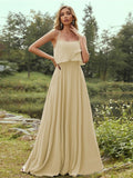 A-Line/Princess Chiffon Ruffles Spaghetti Straps Sleeveless Floor-Length Bridesmaid Dresses Evening Prom Dress