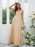 A-Line/Princess Chiffon Ruffles V-neck Sleeveless Floor-Length Bridesmaid Dresses Evening Dress