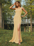 Sheath/Column Jersey Ruffles Straps Sleeveless Sweep/Brush Train Bridesmaid Dresses Evening Dress