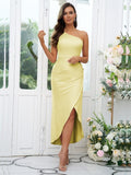 Sheath/Column Charmeuse Ruched One-Shoulder Sleeveless Ankle-Length Bridesmaid Dresses Evening Dress