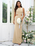 Sheath/Column Stretch Crepe Scoop Sleeveless Floor-Length Bridesmaid Dresses Evening Dress