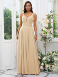 A-Line/Princess Chiffon Ruffles V-neck Sleeveless Floor-Length Bridesmaid Dresses Evening Prom Dress