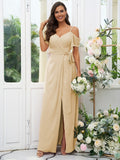 A-Line/Princess Chiffon Ruched V-neck Short Sleeves Floor-Length Bridesmaid Dresses Evening Dress