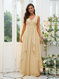 A-Line/Princess Chiffon Ruffles V-neck Sleeveless Floor-Length Bridesmaid Dresses Evening Prom Dress