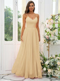 A-Line/Princess Chiffon Ruffles V-neck Sleeveless Floor-Length Bridesmaid Dresses Evening Dress