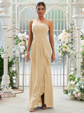 Sheath/Column Chiffon Ruffles One-Shoulder Sleeveless Floor-Length Bridesmaid Dresses Evening Prom Dress