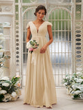 A-Line/Princess Chiffon Ruffles V-neck Sleeveless Sweep/Brush Train Bridesmaid Dresses Evening Dress
