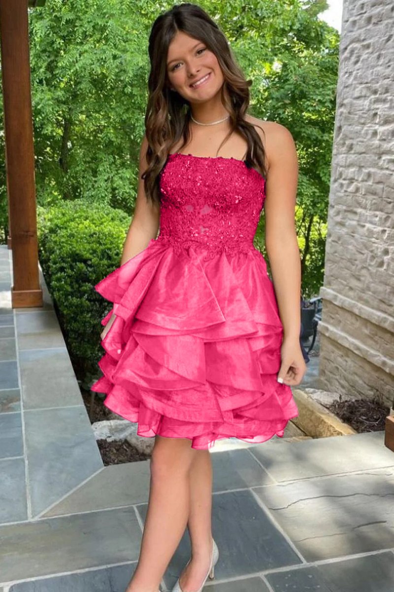 A-line Lace Appliques Organza Short Homecoming Dress