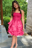 A-line Lace Appliques Organza Short Homecoming Dress