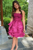 A-line Lace Appliques Organza Short Homecoming Dress