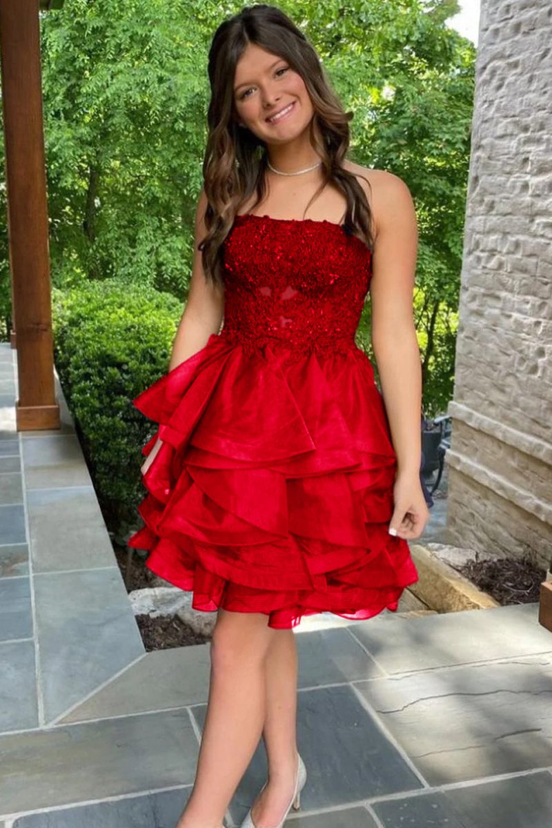 A-line Lace Appliques Organza Short Homecoming Dress