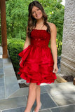 A-line Lace Appliques Organza Short Homecoming Dress