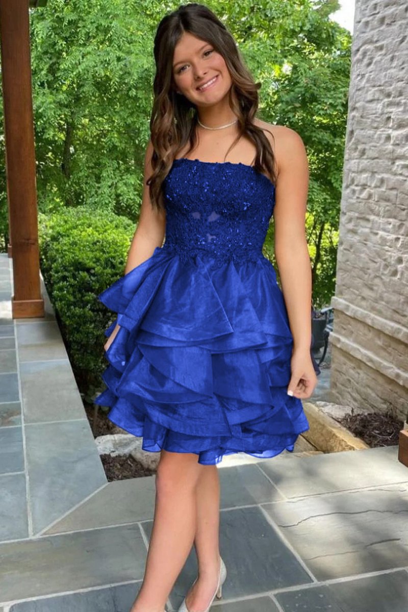 A-line Lace Appliques Organza Short Homecoming Dress