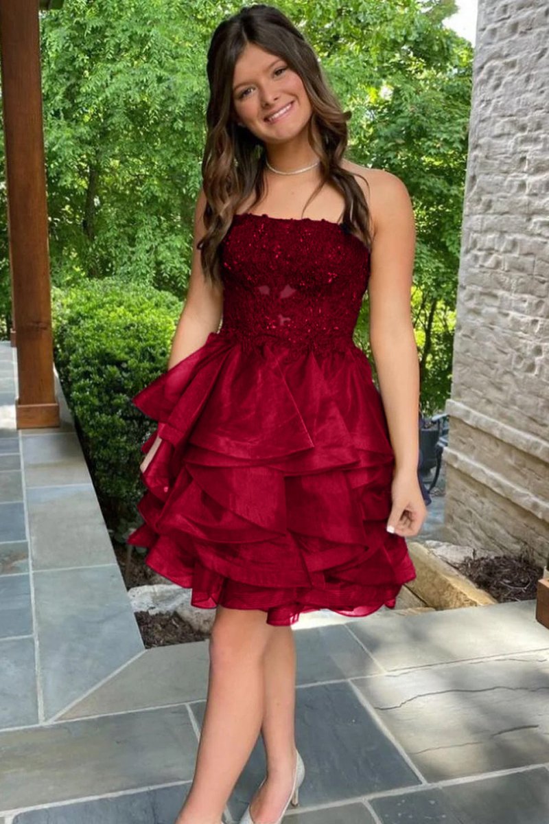 A-line Lace Appliques Organza Short Homecoming Dress