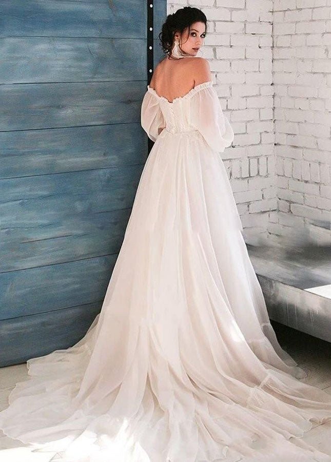 White Bohemian Unique  Sweetheart Long-Sleeve Wedding Dresses