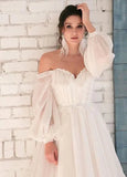 White Bohemian Unique  Sweetheart Long-Sleeve Wedding Dresses