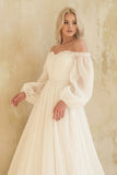 White Bohemian Unique  Sweetheart Long-Sleeve Wedding Dresses