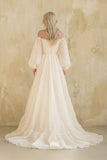White Bohemian Unique  Sweetheart Long-Sleeve Wedding Dresses