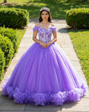Ball Gown Organza Off-the-Shoulder  Purple Quinceanera Dress