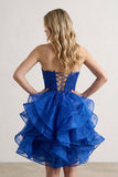 A-line Lace Appliques Organza Short Homecoming Dress