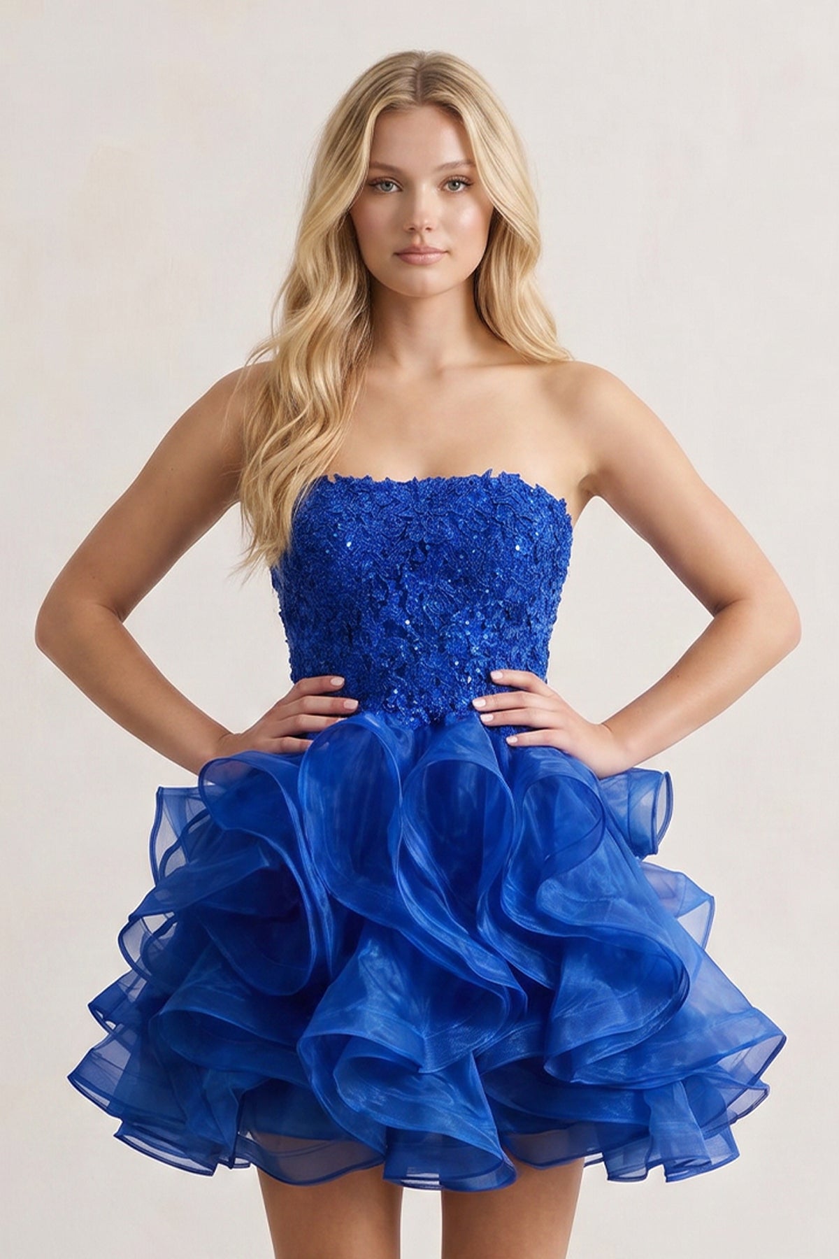 A-line Lace Appliques Organza Short Homecoming Dress