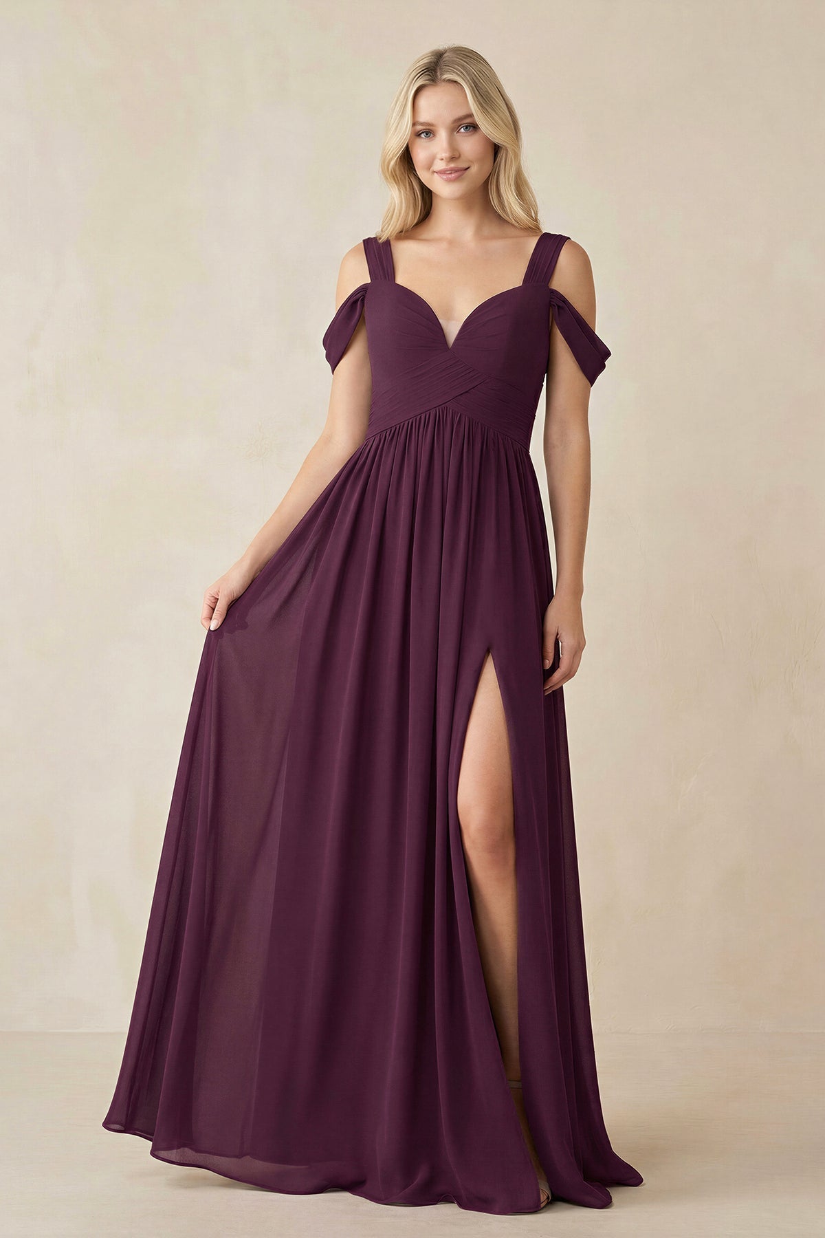 Chiffon A-Line Bridesmaid Dress with Slit in Fig