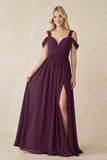 Chiffon A-Line Bridesmaid Dress with Slit in Fig