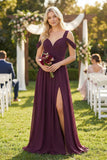 Chiffon A-Line Bridesmaid Dress with Slit in Fig
