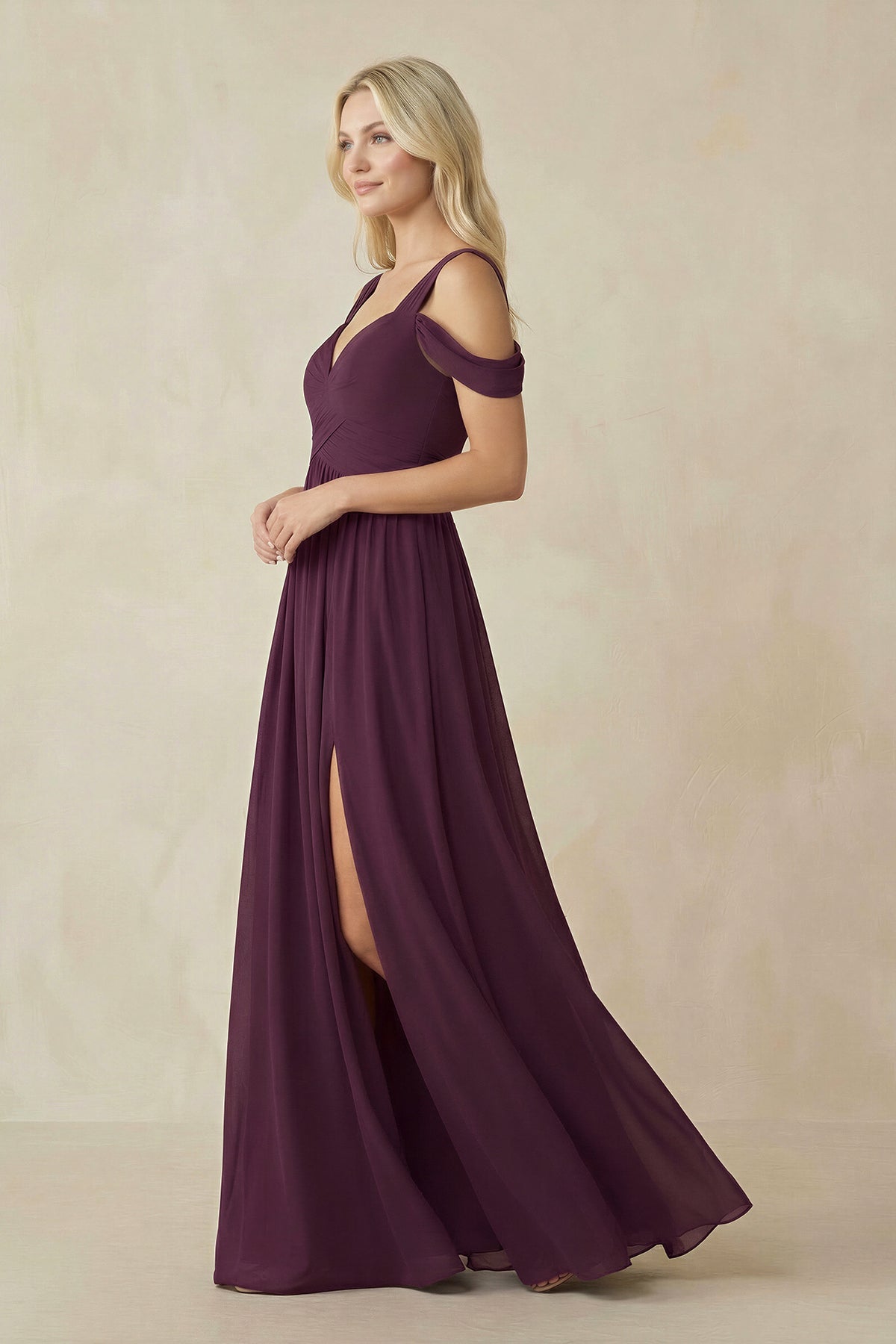 Chiffon A-Line Bridesmaid Dress with Slit in Fig