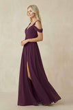 Chiffon A-Line Bridesmaid Dress with Slit in Fig