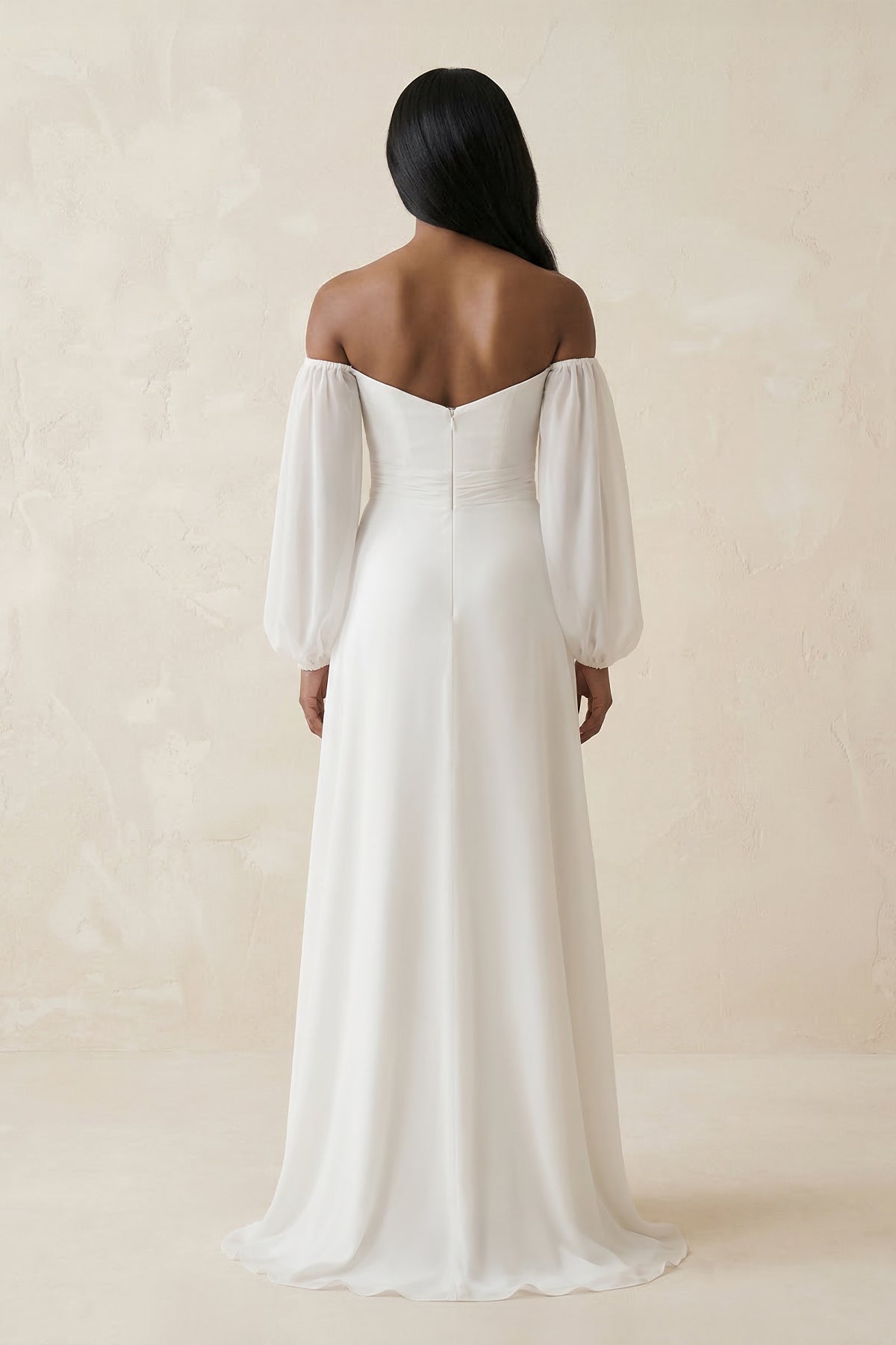 Chiffon Sheath Off-the-Shoulder Wedding Dress With Slit in White