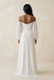 Chiffon Sheath Off-the-Shoulder Wedding Dress With Slit in White