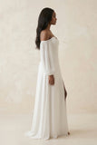 Chiffon Sheath Off-the-Shoulder Wedding Dress With Slit in White