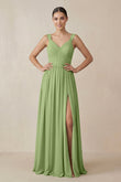Chiffon A-Line Pleated Bridesmaid Dress in Matcha