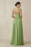 Chiffon A-Line Pleated Bridesmaid Dress in Matcha