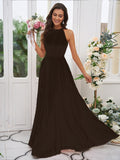 A-Line/Princess Chiffon Ruffles Halter Sleeveless Floor-Length Bridesmaid Dresses Evening Dress