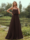 A-Line/Princess Chiffon Ruffles Spaghetti Straps Sleeveless Floor-Length Bridesmaid Dresses Evening Prom Dress
