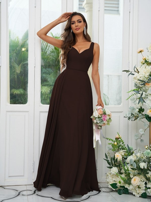 A-Line/Princess Chiffon Ruffles V-neck Sleeveless Floor-Length Bridesmaid Dresses Evening Dress
