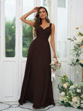 A-Line/Princess Chiffon Ruffles V-neck Sleeveless Floor-Length Bridesmaid Dresses Evening Dress