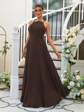 A-Linie/Princess-Linie Chiffon Rüschen Neckholder Ärmellos Bodenlang Brautjungfernkleider Abendkleid