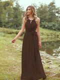 A-Line/Princess Chiffon Ruffles Halter Sleeveless Sweep/Brush Train Bridesmaid Dresses	Evening Prom Dress