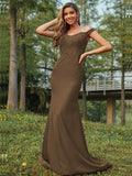 Sheath/Column Stretch Crepe Applique Off-the-Shoulder Sleeveless Sweep/Brush Train Bridesmaid Dresses Evening Dress