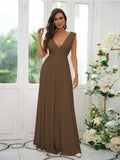A-Line/Princess Jersey Ruffles V-neck Sleeveless Floor-Length Bridesmaid Dresses Evening Prom Dress