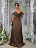 A-Line/Princess Silk like Satin Ruched Sweetheart Sleeveless Sweep/Brush Train Bridesmaid Dresses Evening Dress