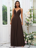 A-Line/Princess Chiffon Ruffles V-neck Sleeveless Floor-Length Bridesmaid Dresses Evening Prom Dress