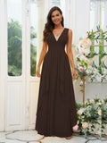 A-Line/Princess Chiffon Ruffles V-neck Sleeveless Floor-Length Bridesmaid Dresses Evening Prom Dress