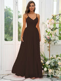 A-Line/Princess Chiffon Ruffles V-neck Sleeveless Floor-Length Bridesmaid Dresses Evening Dress