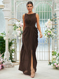 Sheath/Column Chiffon Ruched Scoop Sleeveless Floor-Length Bridesmaid Dresses Evening Dress