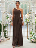 Sheath/Column Chiffon Ruffles One-Shoulder Sleeveless Floor-Length Bridesmaid Dresses Evening Prom Dress